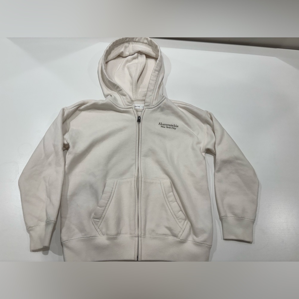 abercrombie kids cream zip-front hoodie with logo